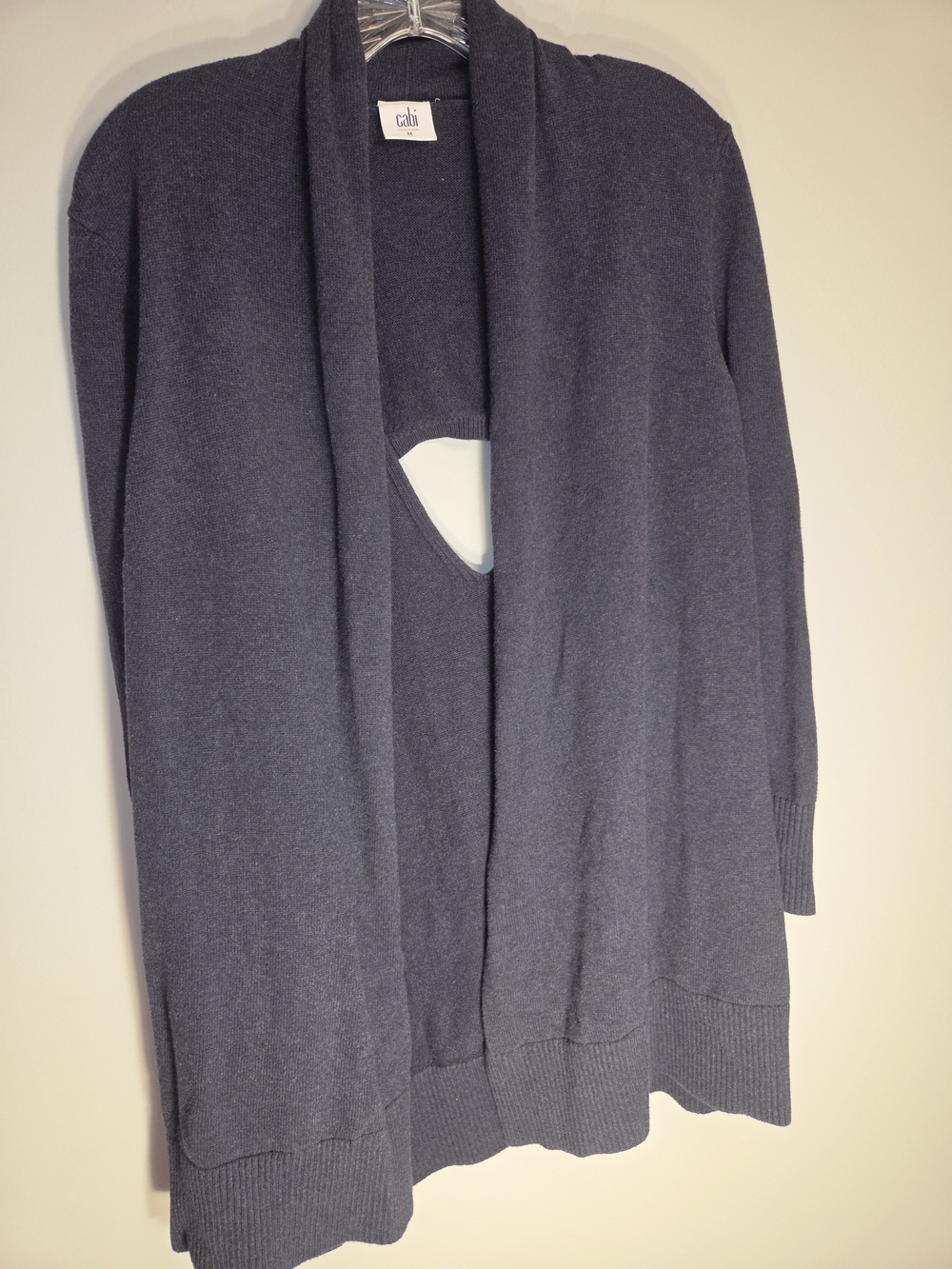 Cabi Victoria Longline Shawl Collar Knit Cardigan Sweater Charcoal Blue M.